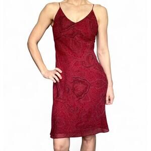 Ann Taylor Silk Red Paisley Midi Dress Size 2P Classy Preppy